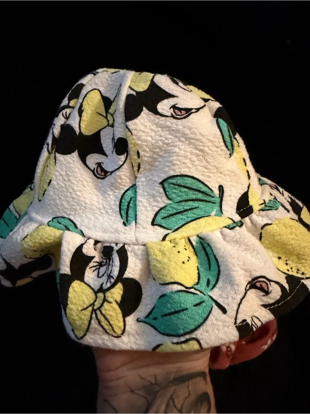Disney Yellow Lemon Print Sun Hat with Pink Floral Knot Headband
